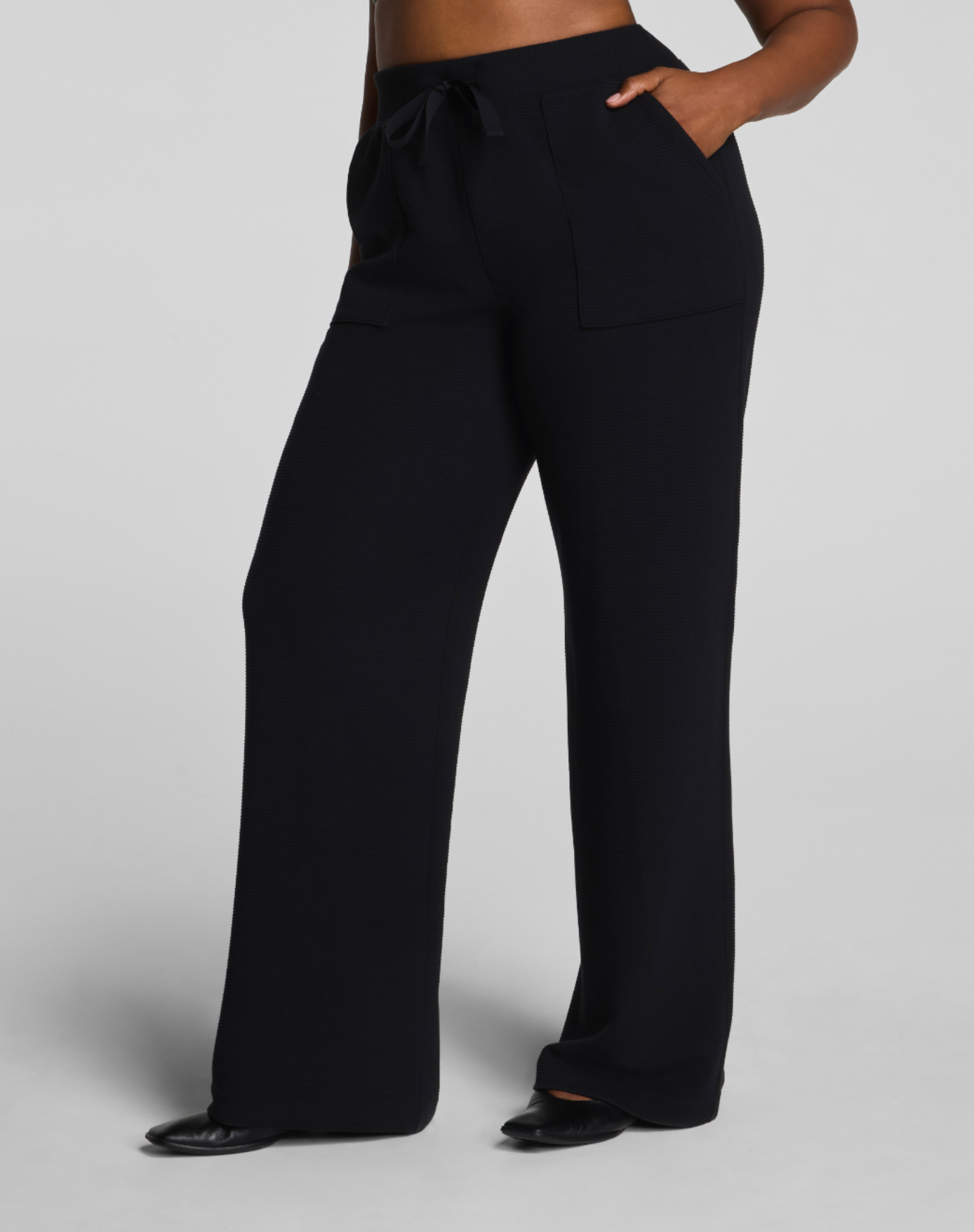 Spanx AirEssentials French Rib Wide Leg Pant - Very Black