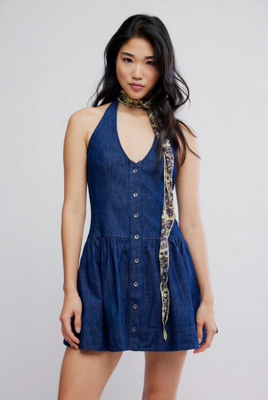 Free People Clean Break Denim Mini Dress - Night Wash