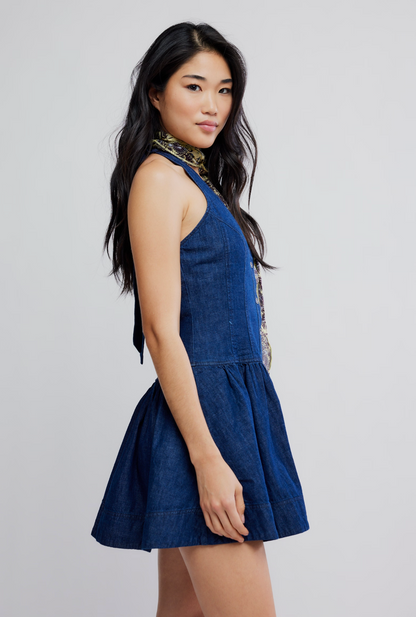 Free People Clean Break Denim Mini Dress - Night Wash