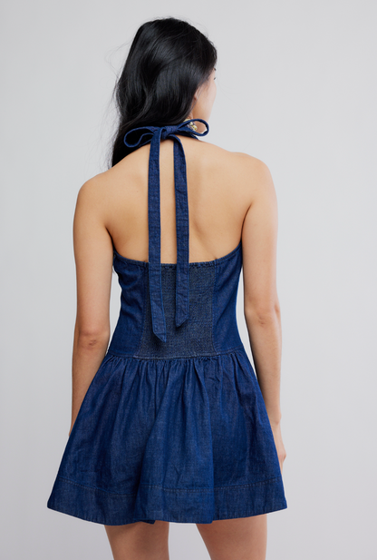 Free People Clean Break Denim Mini Dress - Night Wash