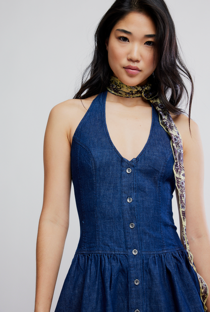 Free People Clean Break Denim Mini Dress - Night Wash