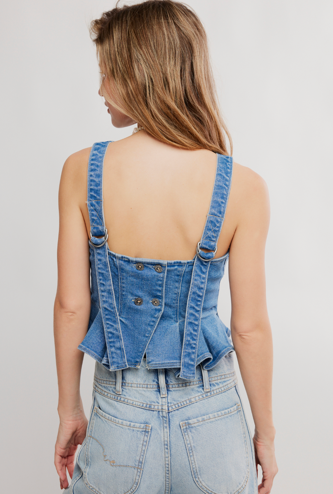 Free People Sunfaded Denim Top - Steel Blue