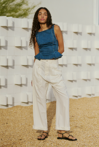 Free People Sunfaded Denim Top - Steel Blue