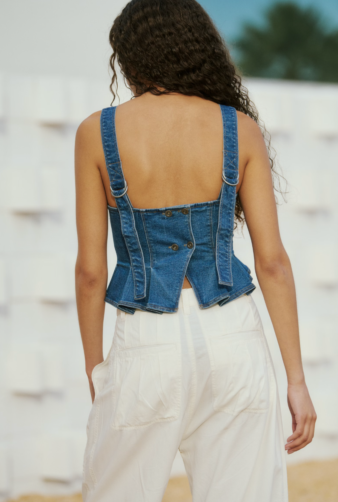 Free People Sunfaded Denim Top - Steel Blue