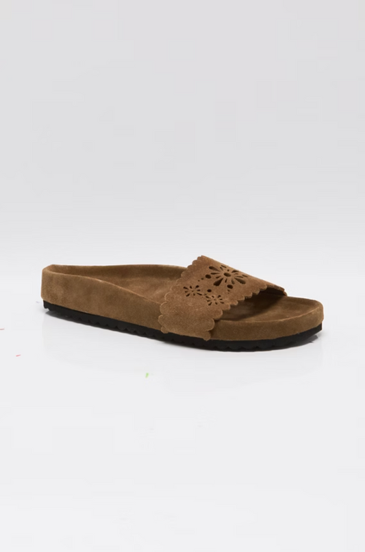Free People Shore Cut-Out Footbed Sandals - Light Toffee Suede