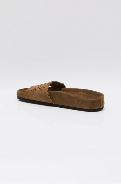 Free People Shore Cut-Out Footbed Sandals - Light Toffee Suede
