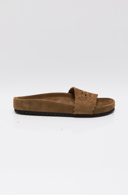 Free People Shore Cut-Out Footbed Sandals - Light Toffee Suede