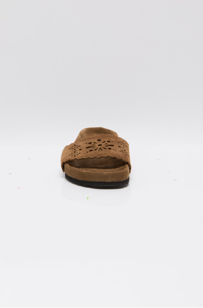 Free People Shore Cut-Out Footbed Sandals - Light Toffee Suede