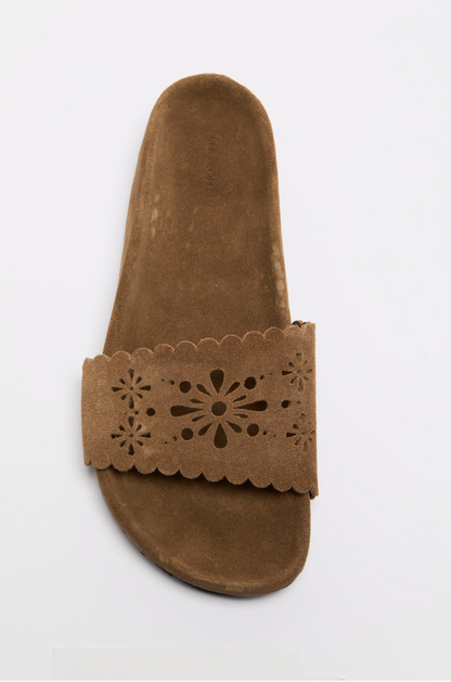 Free People Shore Cut-Out Footbed Sandals - Light Toffee Suede