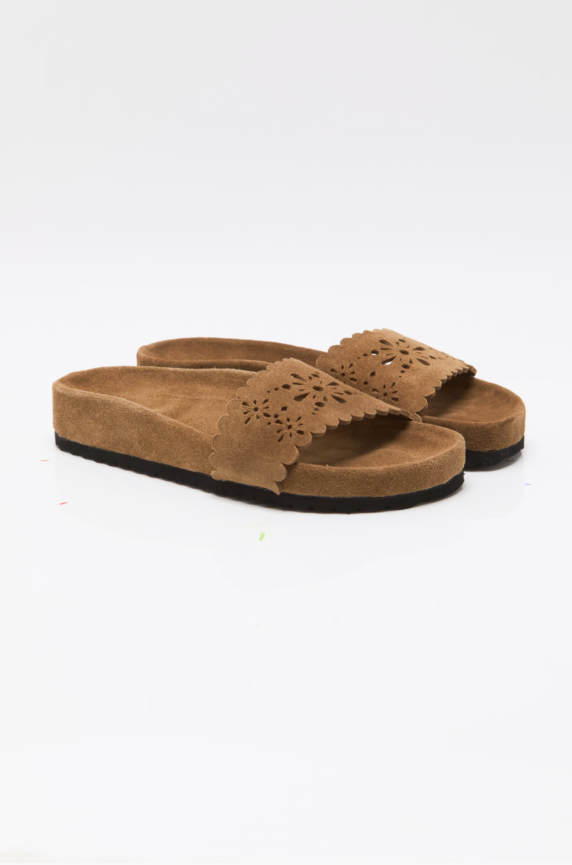 Free People Shore Cut-Out Footbed Sandals - Light Toffee Suede