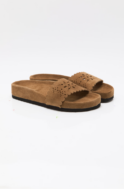 Free People Shore Cut-Out Footbed Sandals - Light Toffee Suede