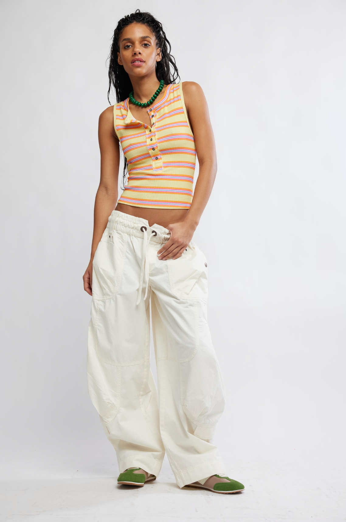 Free People Jamie Henley Striped Tank Top - Butter Yellow Combo