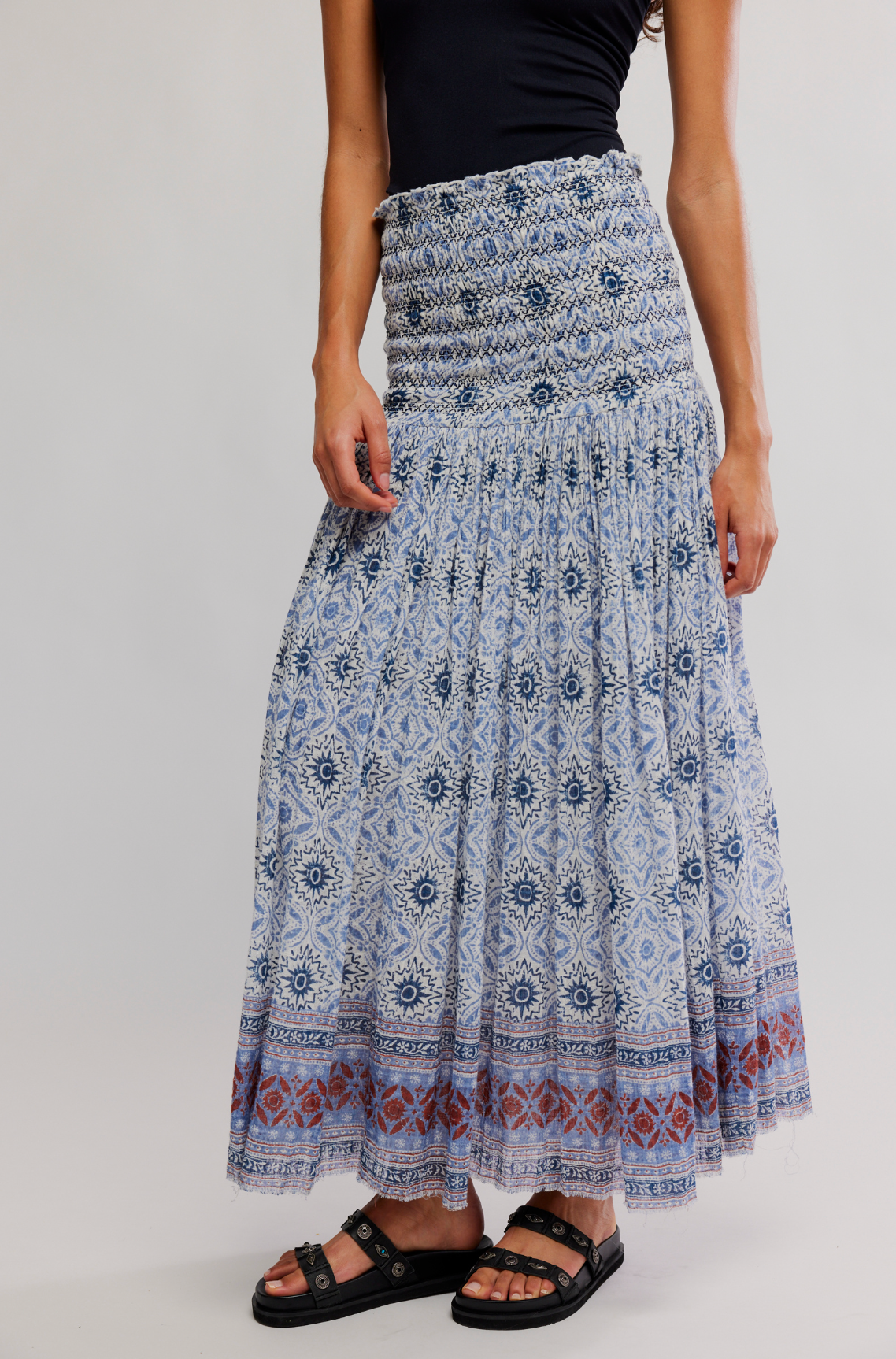 Free People Ravenna Printed Maxi Skirt/Midi Dress - Bluebird Combo