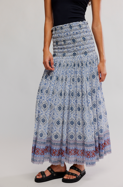 Free People Ravenna Printed Maxi Skirt/Midi Dress - Bluebird Combo