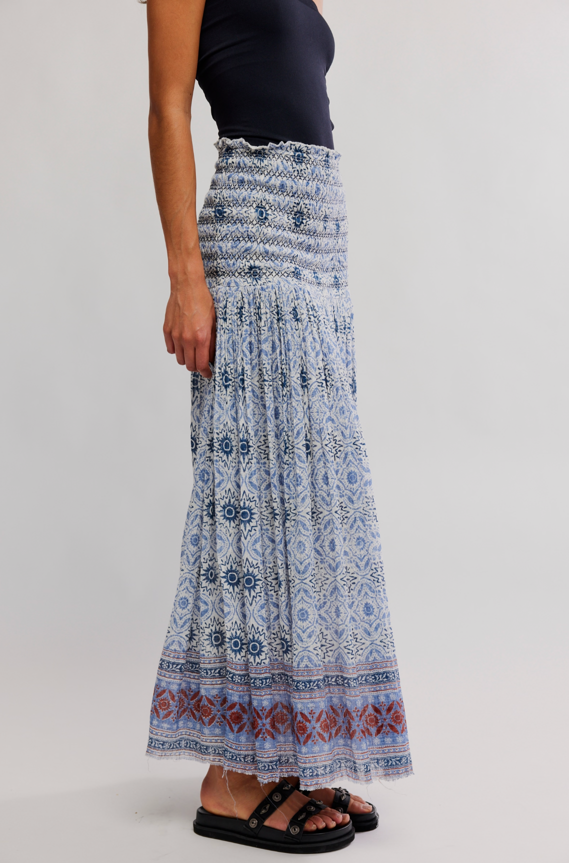 Free People Ravenna Printed Maxi Skirt/Midi Dress - Bluebird Combo