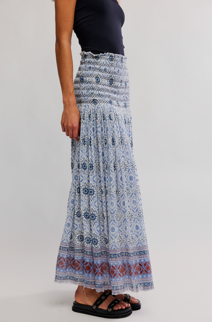 Free People Ravenna Printed Maxi Skirt/Midi Dress - Bluebird Combo
