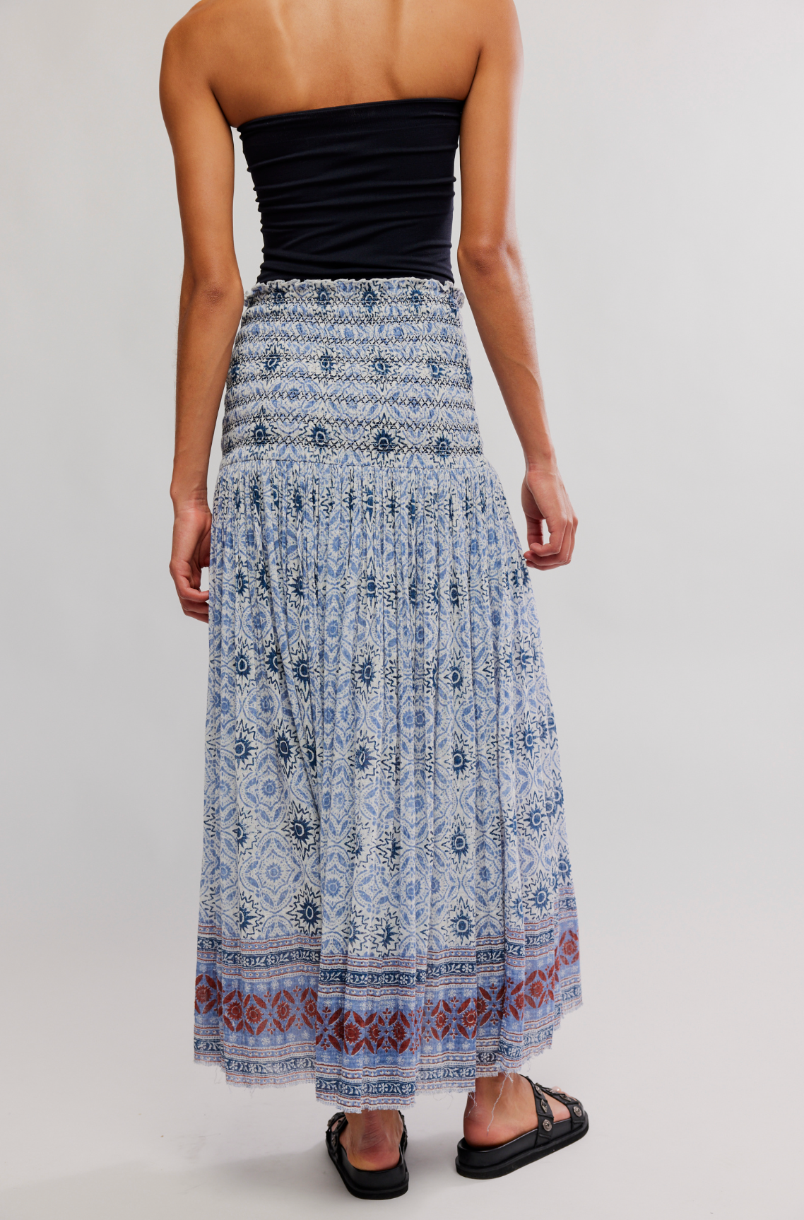 Free People Ravenna Printed Maxi Skirt/Midi Dress - Bluebird Combo