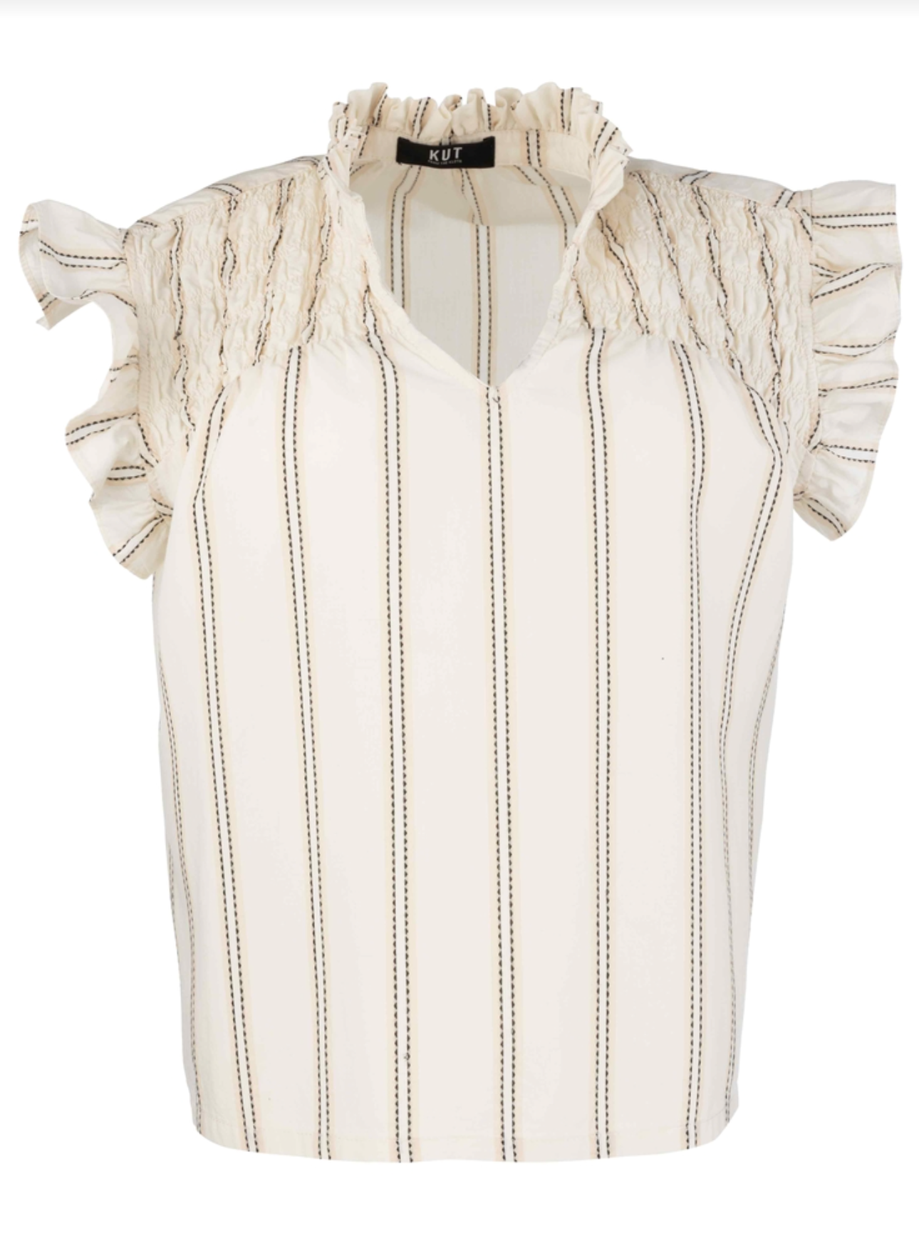 Ronda Ruffle Neck Top - Cream
