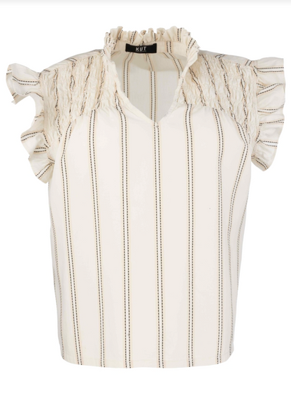 Ronda Ruffle Neck Top - Cream