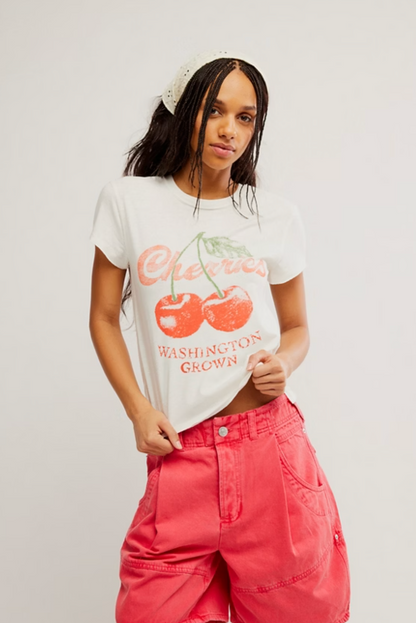 Free People Nova Graphic Tee Shirt - Cherry Combo