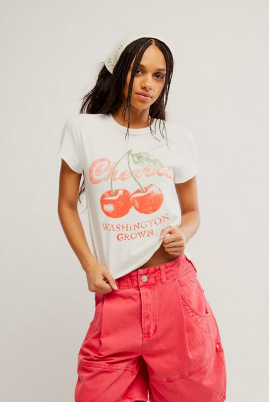 Free People Nova Graphic Tee Shirt - Cherry Combo