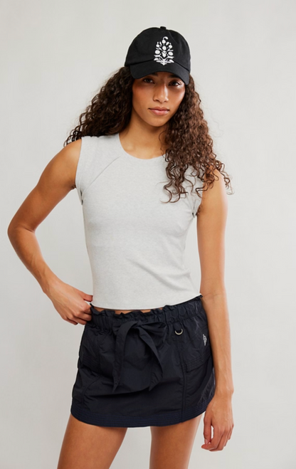 Free People Love My Twist Muscle Tank Top - White Heather Grey