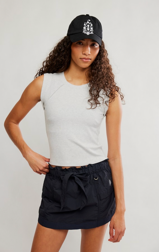 Free People Love My Twist Muscle Tank Top - White Heather Grey