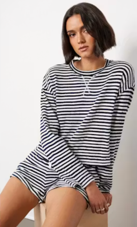 Drop Shoulder Pullover Top - Navy