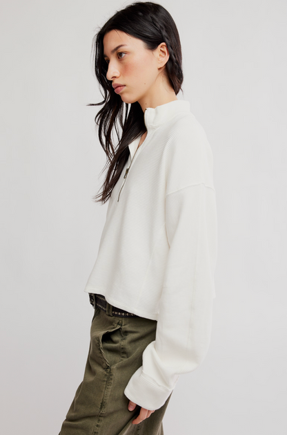 Free People Celeste Quarter Zip Top - Clean Ivory