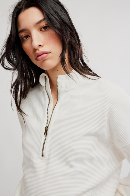Free People Celeste Quarter Zip Top - Clean Ivory