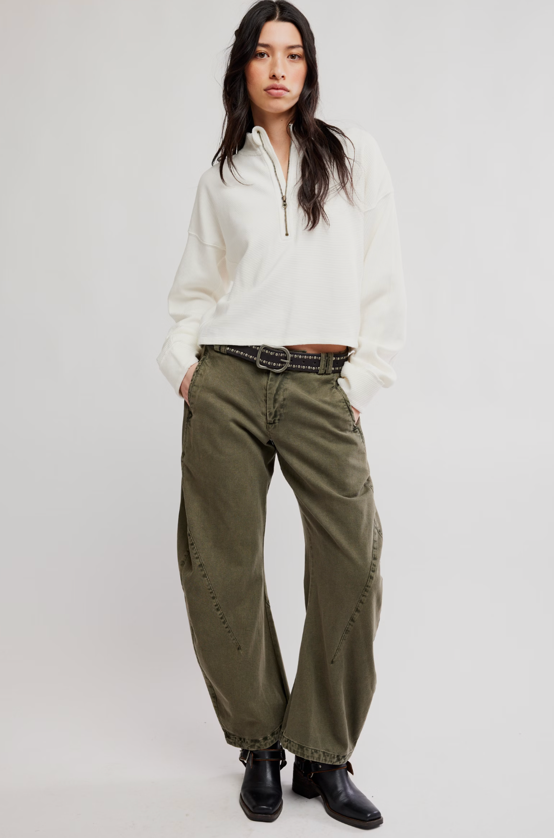 Free People Celeste Quarter Zip Top - Clean Ivory