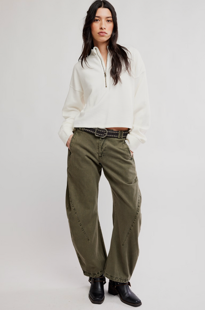 Free People Celeste Quarter Zip Top - Clean Ivory