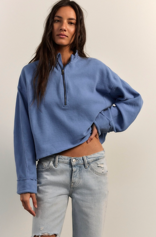 Free People Celeste Quarter Zip Top - Bluebell