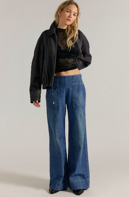 Free People Breezy Denim Pull-On Jeans - Cobalt