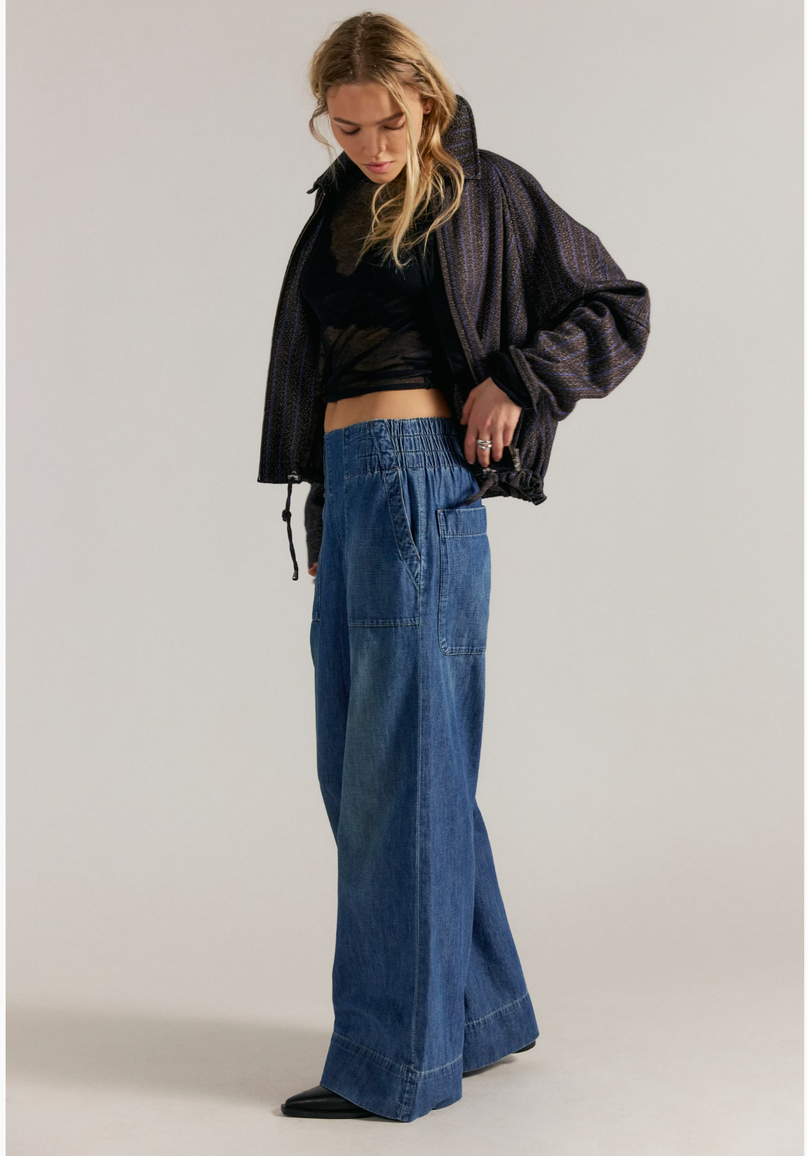Free People Breezy Denim Pull-On Jeans - Cobalt
