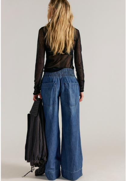 Free People Breezy Denim Pull-On Jeans - Cobalt