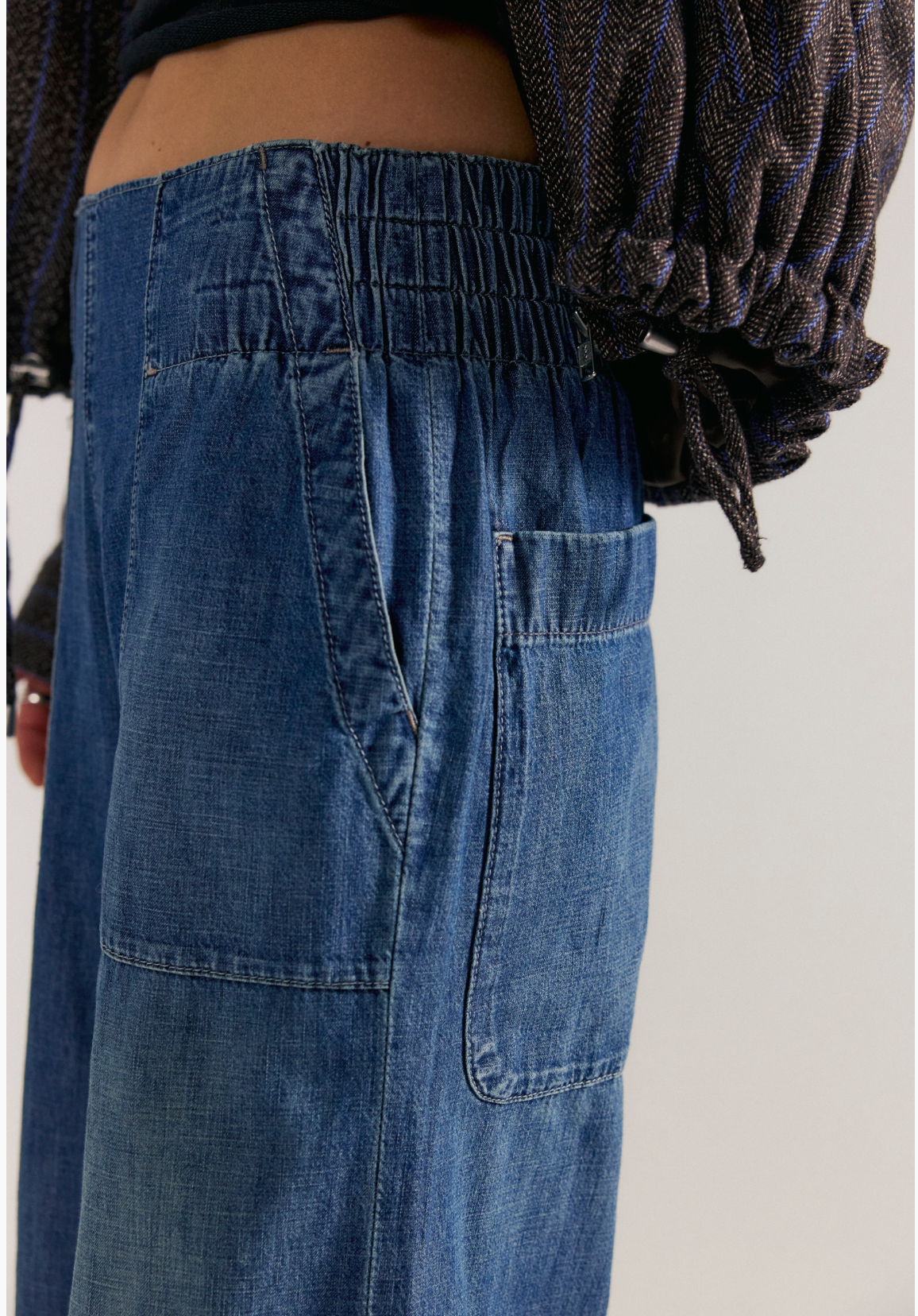 Free People Breezy Denim Pull-On Jeans - Cobalt