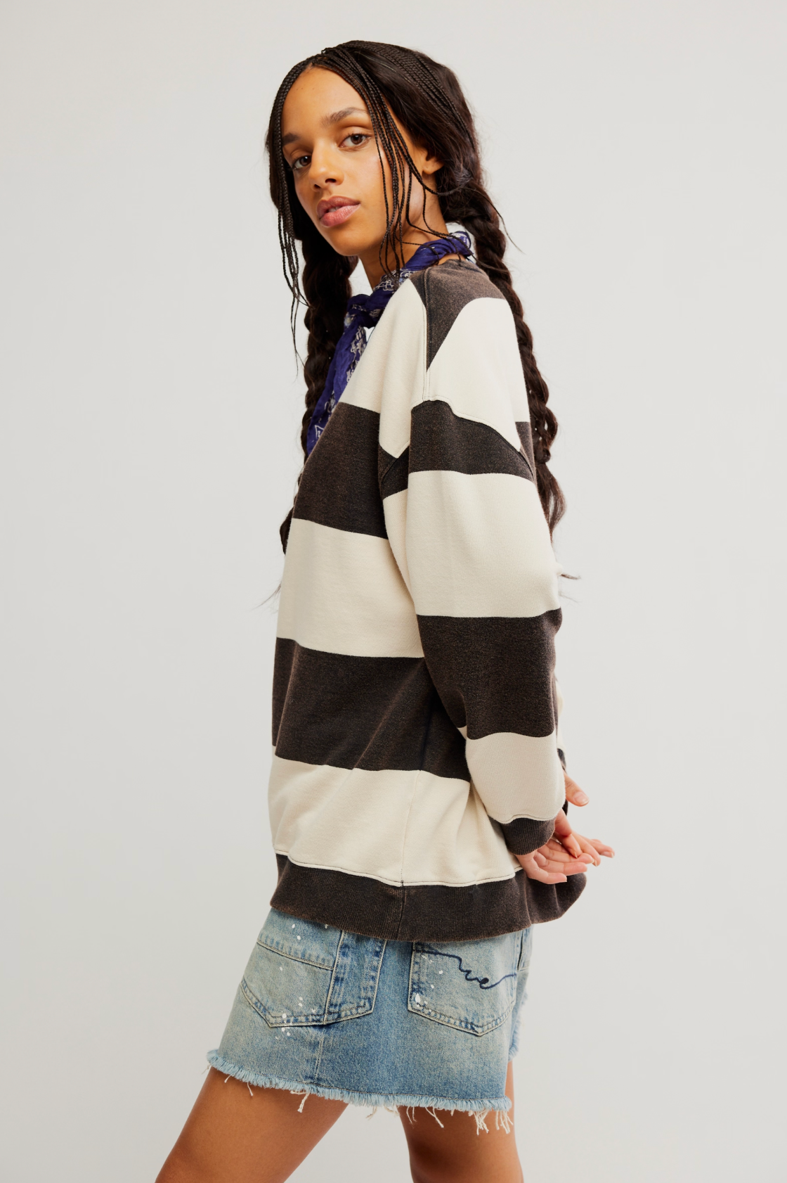 Free People Classic Stripe Crew Sweatshirt - Black Combo