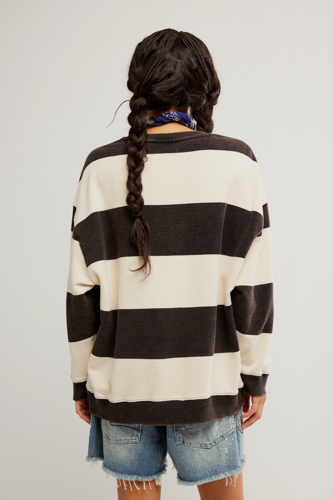 Free People Classic Stripe Crew Sweatshirt - Black Combo