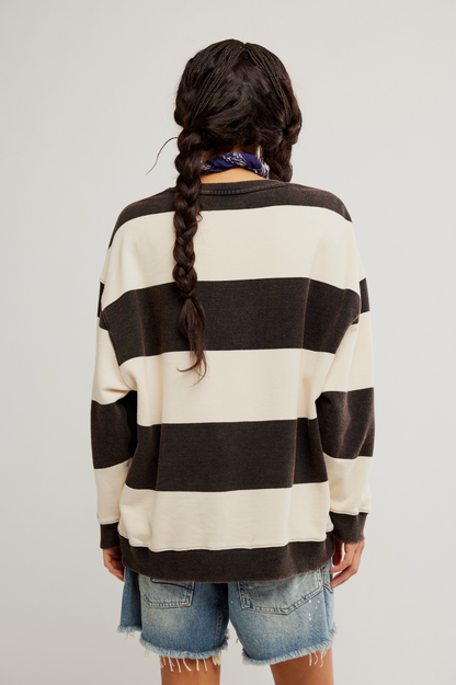 Free People Classic Stripe Crew Sweatshirt - Black Combo