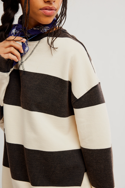 Free People Classic Stripe Crew Sweatshirt - Black Combo