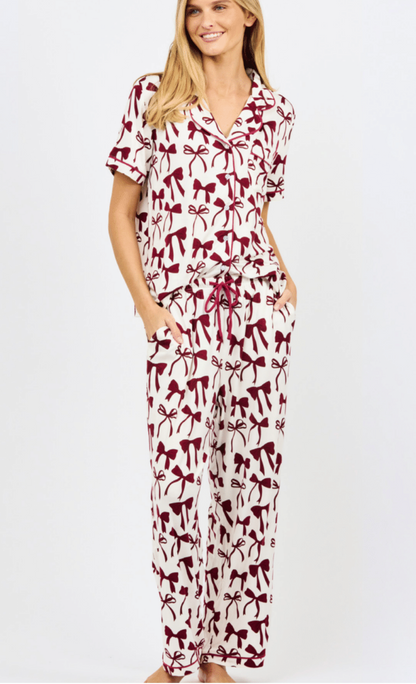 Charlotte Pajamas - Maroon/White Bows