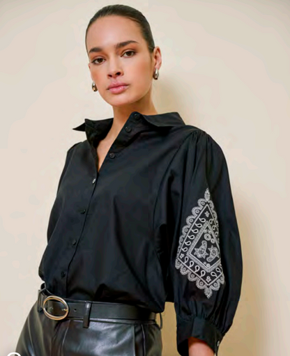 Embroidery Poplin Blouse - Black