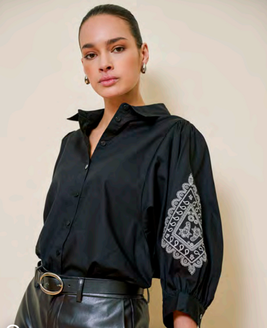 Embroidery Poplin Blouse - Black