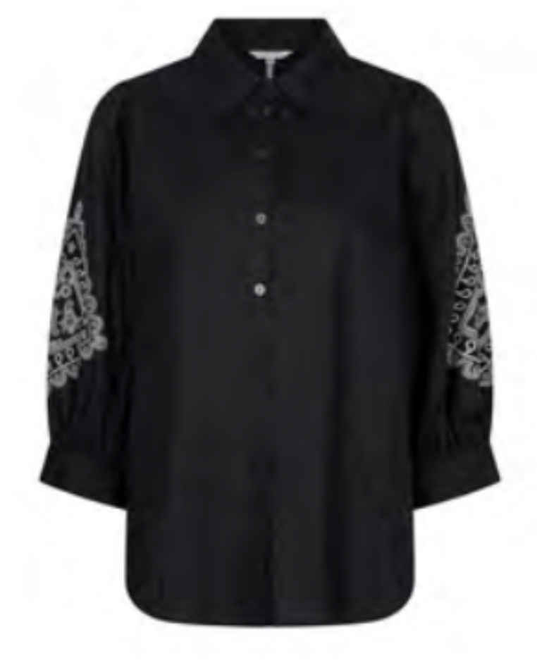 Embroidery Poplin Blouse - Black