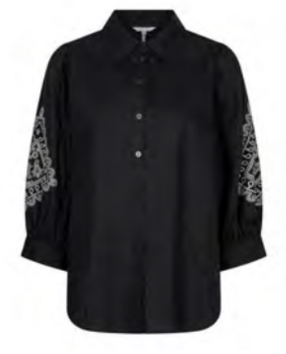 Embroidery Poplin Blouse - Black