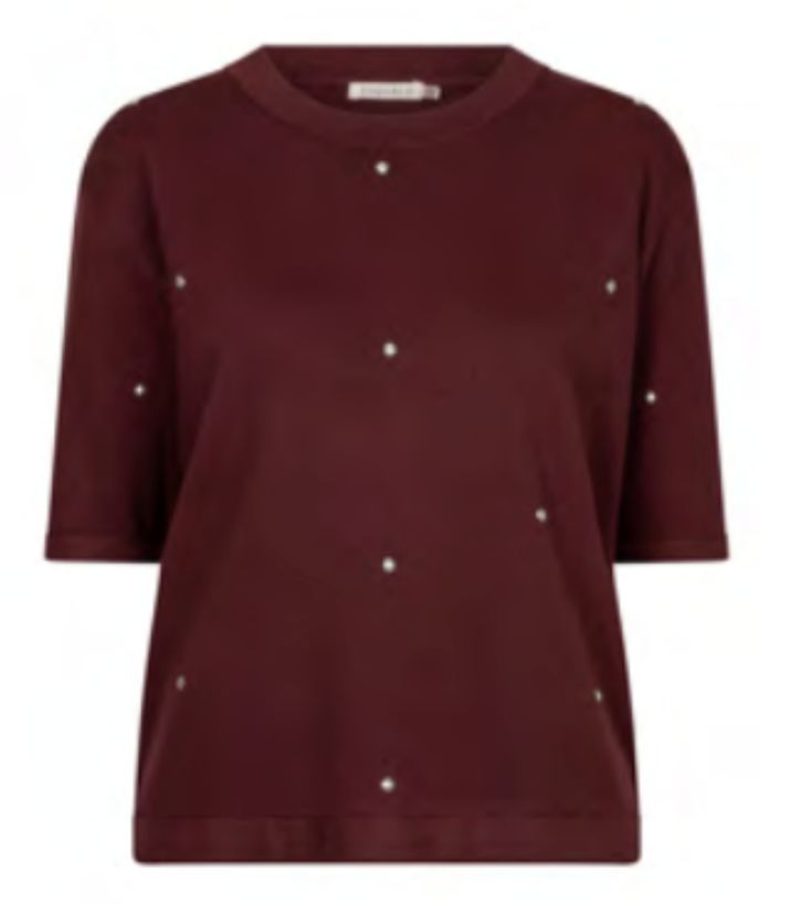 Short Sleeve Stud Sweater - Merlot