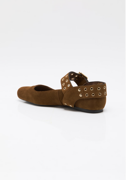 Free People Maggie Mary Jane Flat Shoes - Toffee Suede