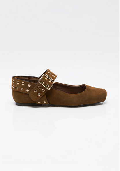 Free People Maggie Mary Jane Flat Shoes - Toffee Suede