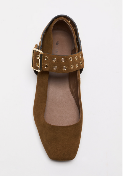 Free People Maggie Mary Jane Flat Shoes - Toffee Suede